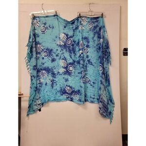 JC‎ Spooki Rayon Sarong Cover Up Blue White Shells Indonesia Beach Swim One Size